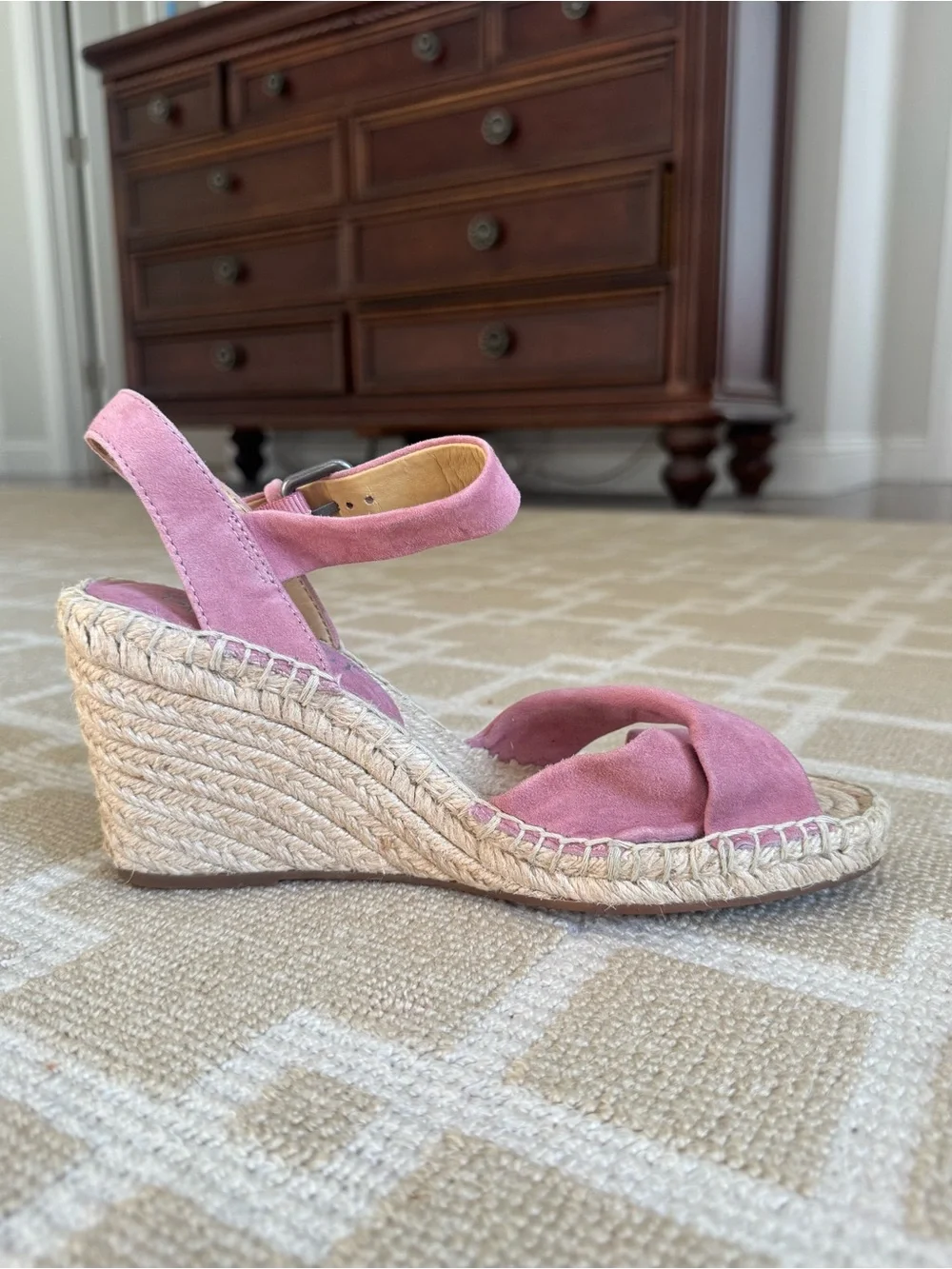 Splendid Pink Suede Espadrille Wedge Sandals Ankle Strap Summer Shoes Size 7